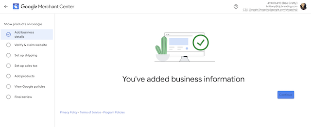add business information in Google Merchant Center