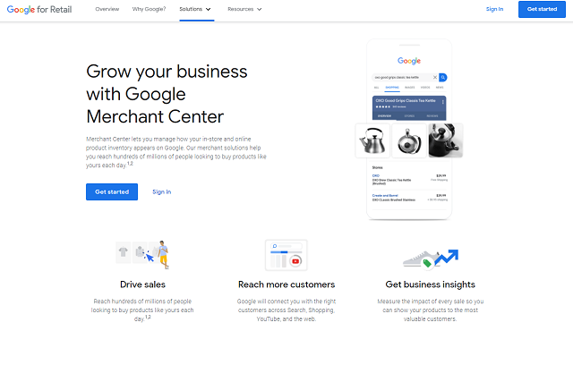 Google Merchant Center Landing Page