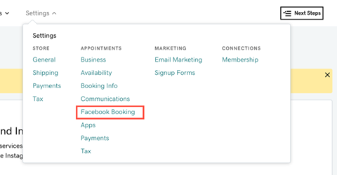 Websites + Marketing Ecommerce Facebook Booking options