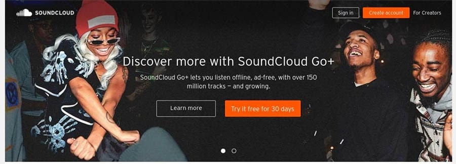 Alt text: The SoundCloud website.